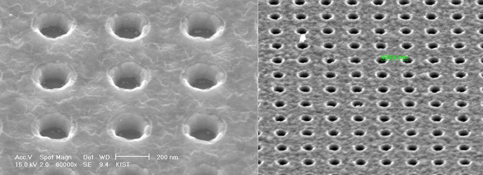 Ag cylinderical nano hole array after etching, before deposition cover layer